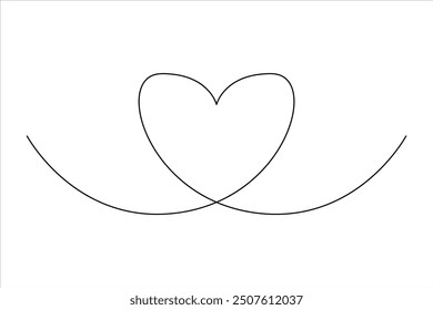 Heart continuous one line art drawing color shape Love sign outline illustration