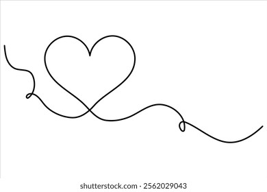 Heart continuous one line art drawing of heart hand drawn vector illustration


