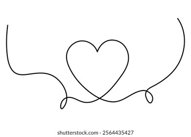 Heart continuous one line art drawing of heart hand drawn vector illustration
