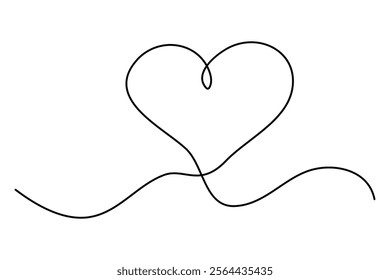Heart continuous one line art drawing of heart hand drawn vector illustration
