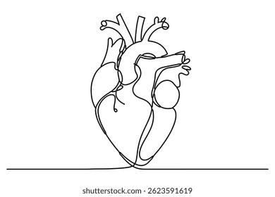 Heart continuous one line art drawing of heart hand drawn vector illustration
