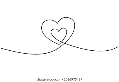 Heart continuous one line art drawing color shape Love sign,  love and romance. Vector illustration.