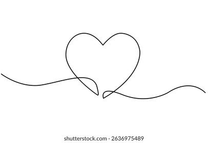Heart continuous one line art drawing color shape Love sign,  love and romance. Vector illustration.