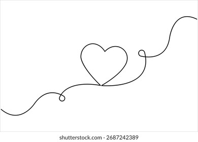 Desenho contínuo de uma linha de arte do coração. Um coração de contorno para o projeto do amor. Ilustração do vetor do coração de esboço de uma arte de linha. Símbolo de simplicidade sinal de amor isolado no fundo branco