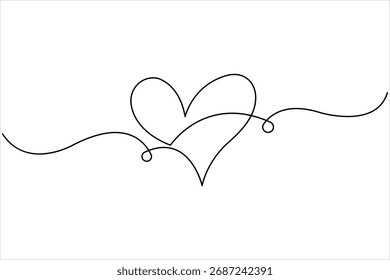 Herz durchgehende einzeilige Kunstzeichnung. Ein Umriss Herz für Liebesdesign. Eine Linie Kunst Skizze Herz Vektorgrafik. Liebeszeichen der Einfachheit einzeln auf weißem Hintergrund