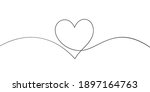 Heart continuous one line drawing, Black and white vector minimalist illustration of love concept made of one line