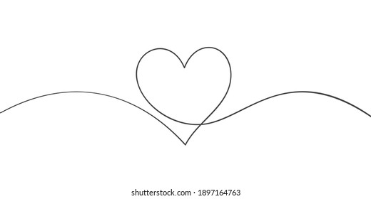Heart continuous one line drawing  Black   white vector minimalist illustration love concept made one line