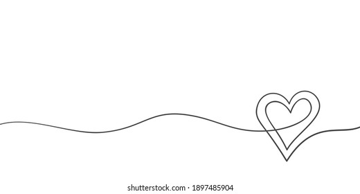 Heart continuous one line drawing, Double heart on wavy line, Black and white vector minimalist illustration of love concept made of one line svg
