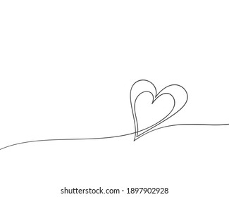 Dibujo de una línea continua del corazón, dibujado con la mano doble del corazón, ilustración minimalista del vector negro y blanco del concepto de amor hecho de una línea