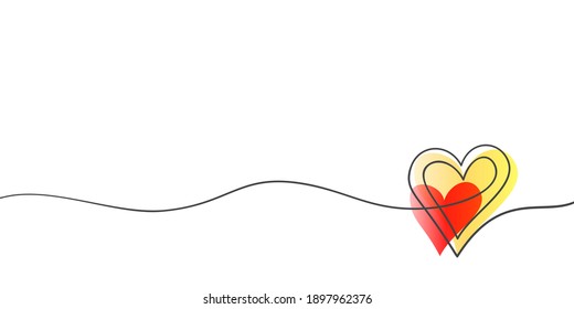 Desenho de uma linha contínua do coração, gradiente vibrante do coração duplo na ilustração minimalista do vetor da linha ondulada do conceito do amor