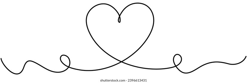 Heart continuous one line drawing. Love linear symbol. Vector hand drawn illustration isolated on white.