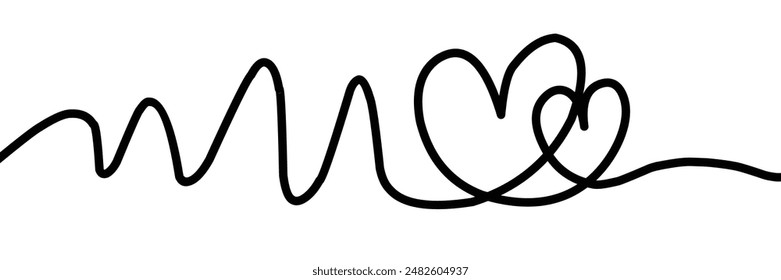 Heart continuous one line drawing, Black and white vector minimalist illustration of love concept made of one line, continous line illustration