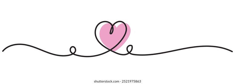 Dibujo continuo de una línea del corazón, ilustración minimalista del Vector blanco y negro del concepto del amor hecho de una línea