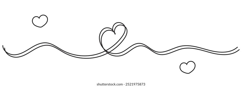 Dibujo continuo de una línea del corazón, ilustración minimalista del Vector blanco y negro del concepto del amor hecho de una línea