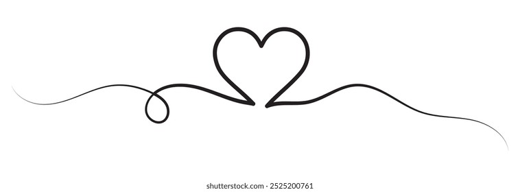 Dibujo continuo de una línea del corazón, diseño blanco y negro del Vector eps 10