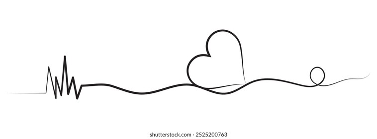 Dibujo continuo de una línea del corazón, diseño blanco y negro del Vector eps 10