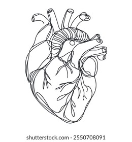 Dibujo continuo de una línea del corazón, ilustración minimalista del Vector blanco y negro del concepto del amor hecho de una línea