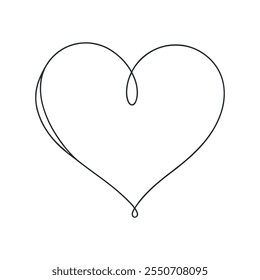 Dibujo continuo de una línea del corazón, ilustración minimalista del Vector blanco y negro del concepto del amor hecho de una línea