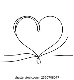 Dibujo continuo de una línea del corazón, ilustración minimalista del Vector blanco y negro del concepto del amor hecho de una línea