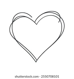 Heart continuous one line drawing, Black and white vector minimalist illustration of love concept made of one line