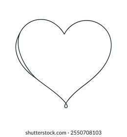 Heart continuous one line drawing, Black and white vector minimalist illustration of love concept made of one line