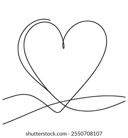 Dibujo continuo de una línea del corazón, ilustración minimalista del Vector blanco y negro del concepto del amor hecho de una línea