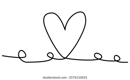 heart continuous one line drawing Hand drawn doodle heart. Continuous seamless line art drawing