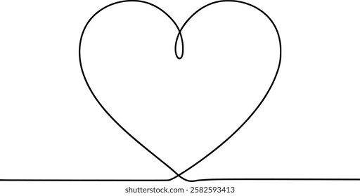 Heart continuous one line drawing, Black and white vector minimalist illustration of love concept made of one line