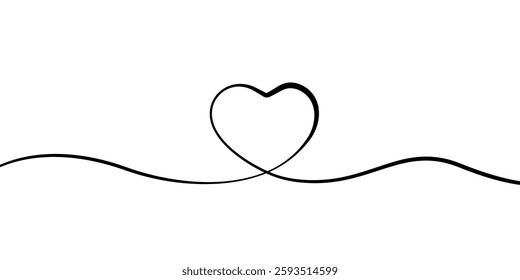Heart Continuous One Line Drawing. Heart Line Art for Valentine`s Day Design. Abstract Minimalist Vector Illustration. Wedding and Love Concept in Minimalistic Style. Not AI