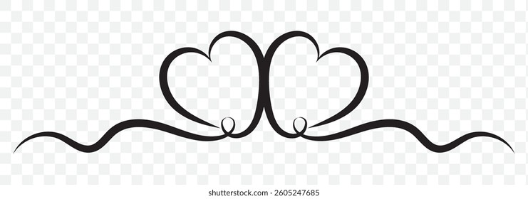 Heart continuous one line drawing, Black vector minimalist illustration of love concept made of one line on Transparent Background. EPS 10.
