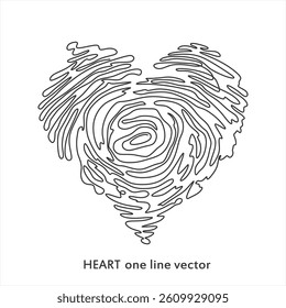 Heart continuous one line drawing, Black and white vector minimalist illustration of love concept made of one line
