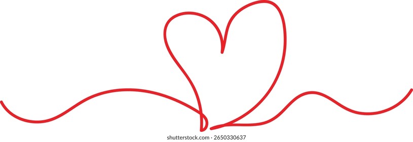 Heart continuous one line drawing, Red and white background, vector minimalist illustration of love concept made of one line. 