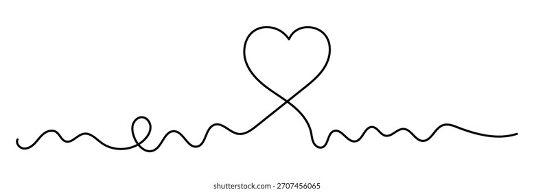 Heart continuous one line drawing, Symbol of love one black thin line on white background, Vector illustration, EPS 10
