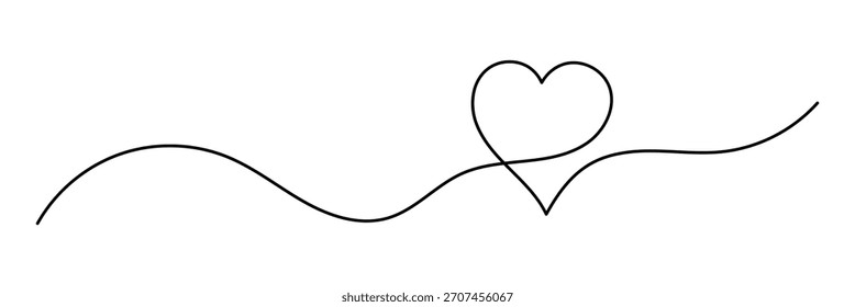 Dibujo continuo de una línea del corazón, símbolo del amor una línea delgada negra sobre fondo blanco, Ilustración vectorial, EPS 10