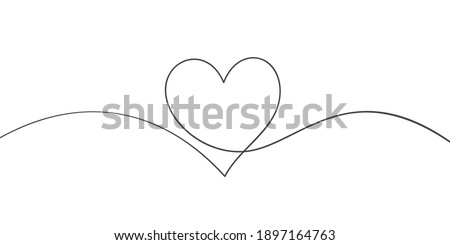 Heart continuous one line drawing, Black and white vector minimalist illustration of love concept made of one line