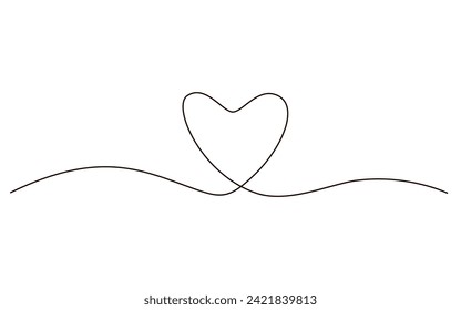 Heart continuous one line symbol drawing. Love romantic icon in simple linear doodle style vector illustration with editable stroke. Design for wedding festive card