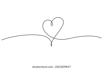 Heart continuous one line symbol drawing. Love romantic icon in simple linear doodle style vector illustration with editable stroke. Design for wedding festive card