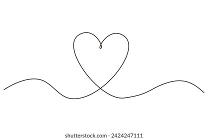 Heart continuous one line symbol drawing. Love romantic icon in simple linear doodle style vector illustration with editable stroke. Design for wedding festive card