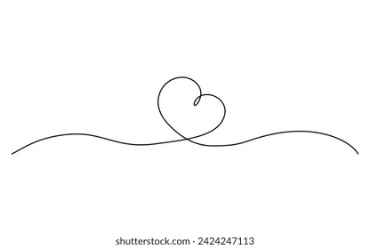 Heart continuous one line symbol drawing. Love romantic icon in simple linear doodle style vector illustration with editable stroke. Design for wedding festive card
