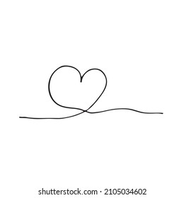 The heart is a continuous one-line drawing, a black and white vector minimalistic illustration of the concept of love, made from a single line