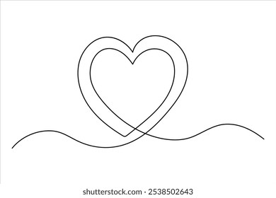 Heart continuous single line art drawing Minimalistic Doodle vector illustration