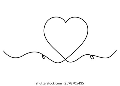 Heart continuous single line art drawing. Hand drawn doodle heart outline vector illustration