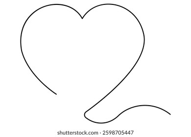Heart continuous single line art drawing. Hand drawn doodle heart outline vector illustration