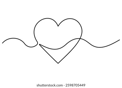 Heart continuous single line art drawing. Hand drawn doodle heart outline vector illustration