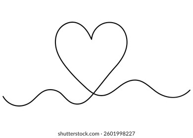 Heart continuous single line art drawing. Hand drawn doodle heart outline vector illustration
