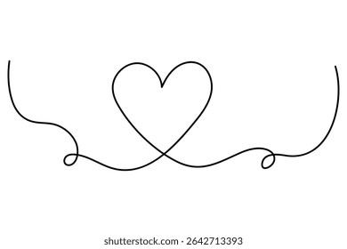 Heart continuous single line art drawing. Hand drawn doodle heart outline vector illustration
