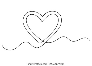 Desenho de arte de linha única contínuo do coração. Desenho à mão desenho doodle coração contorno vetor ilustração
