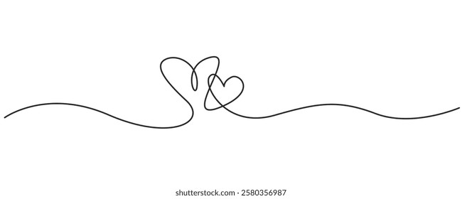 Heart contionous line drawing. Valentine day concept. Two love or heart line symbol. Editable stroke