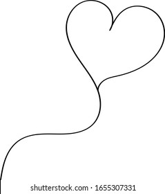 Heart contour in black, illustration for creating a screensaver template. Valentine's Day greeting card for lovers.