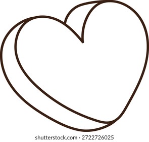 Heart contour with bold offset stroke, tilted and open for text or pattern fill. Symbol of love, romance, care, wedding, and affection in a clean graphic. Cartoon vector illustration.